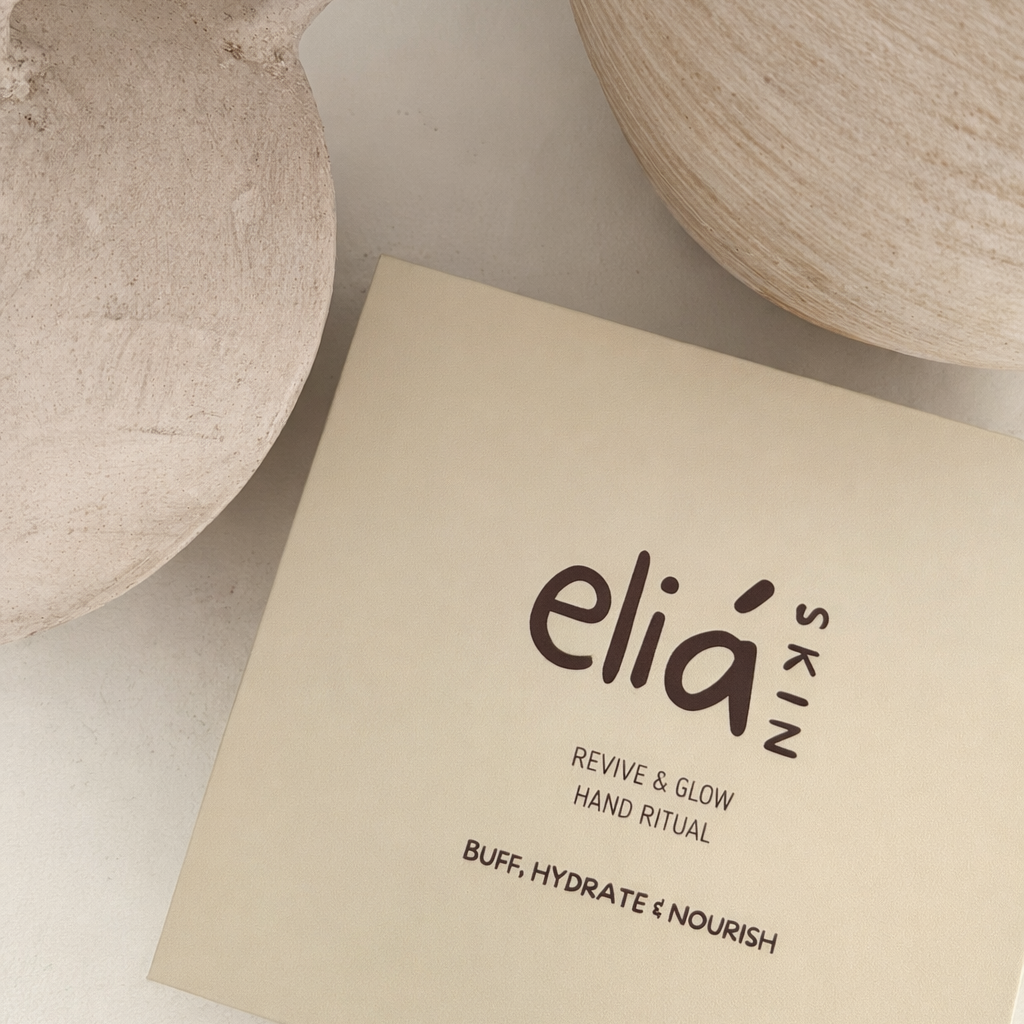 Eliá Skin Revive & Glow Hand Ritual box with a neutral background